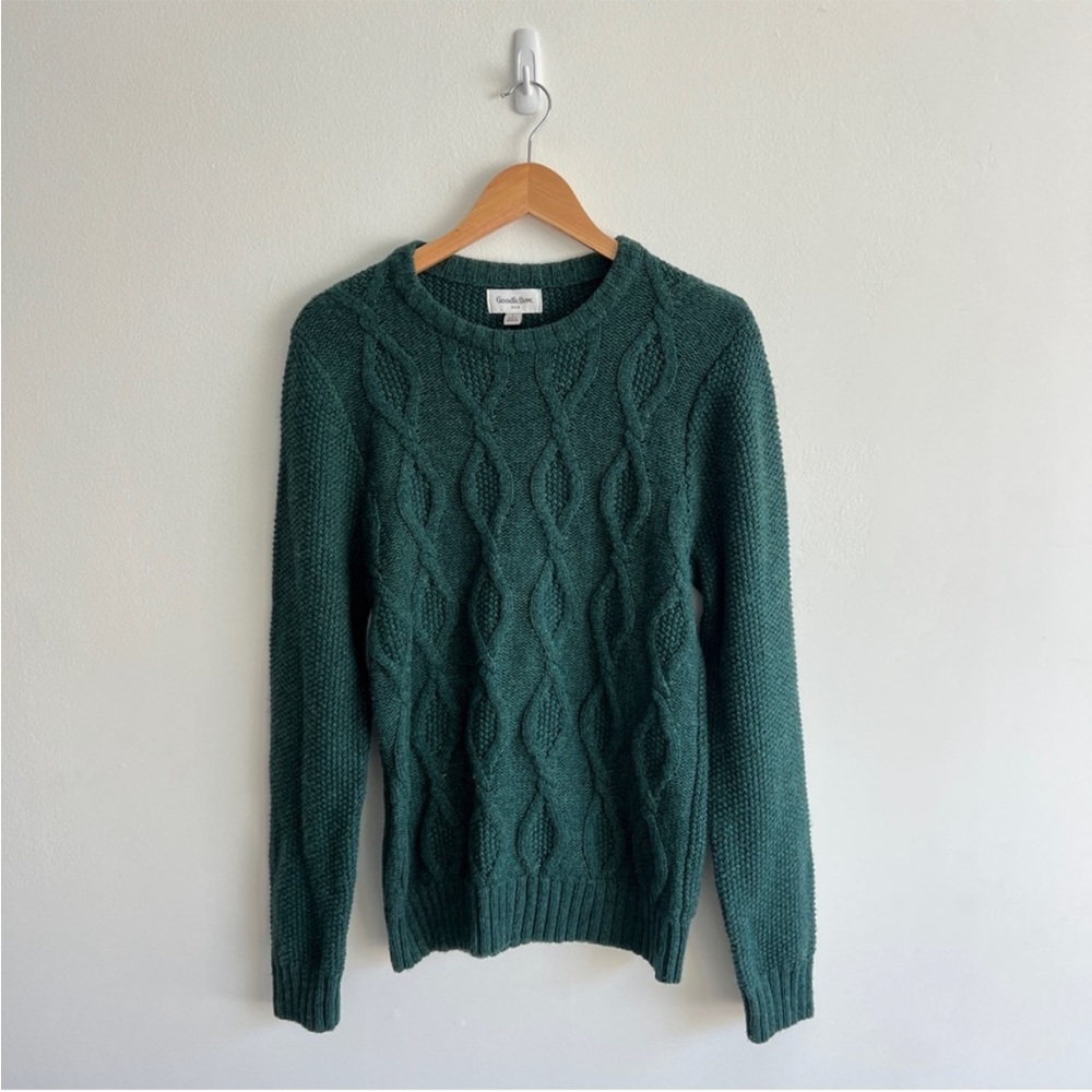 Goodfellow & Co Green Cable Knit Crew Sweater